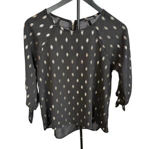 Papermoon womens black gold geometric 3/4 sleeve blouse.  Size XS. workwear